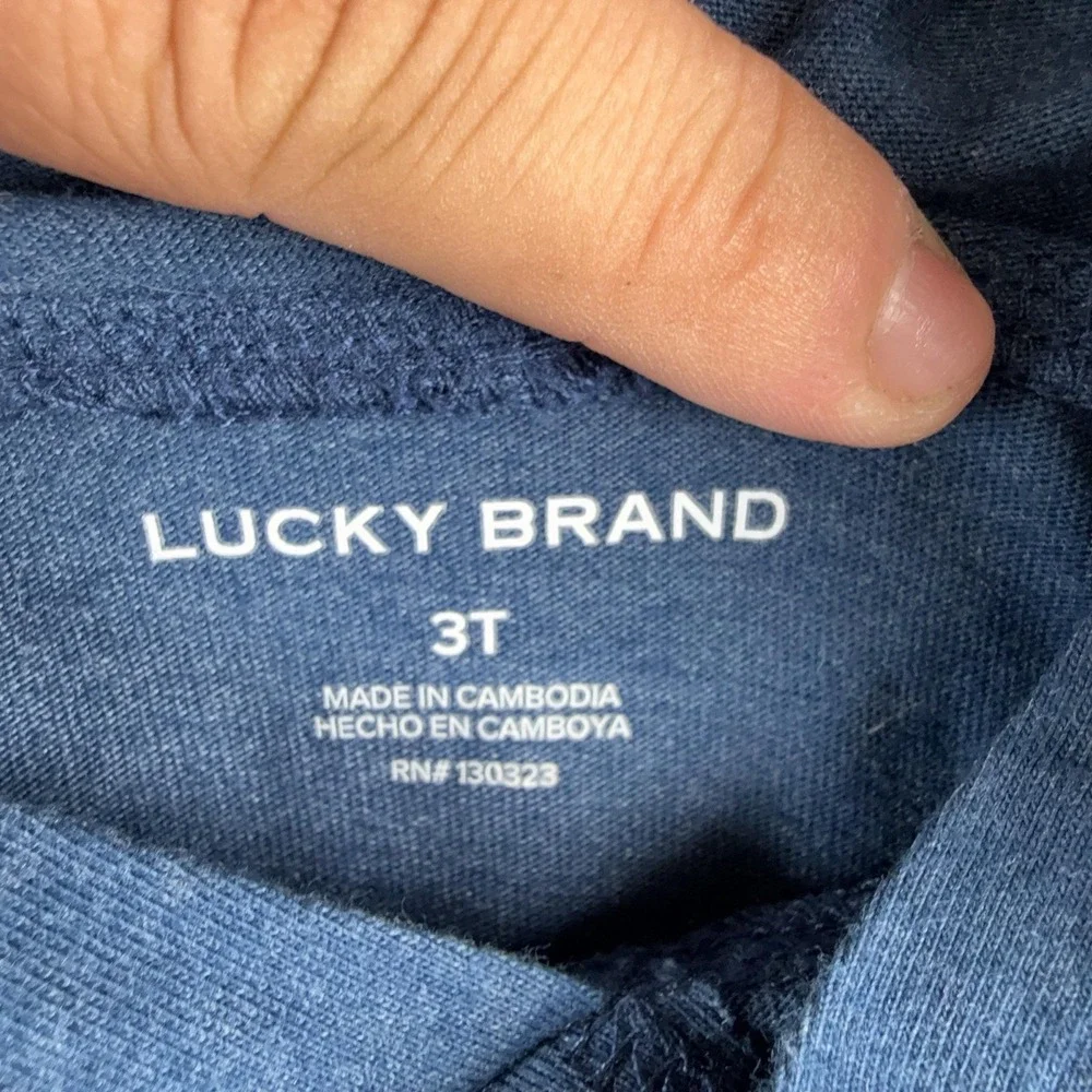 Lucky Brand Shirt Kids 3T Blue Hooded Long Sleeve Rainbow Logo Graphic Tee